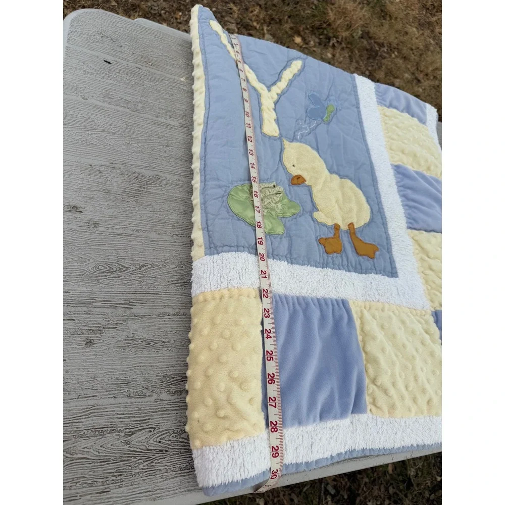 Handmade Baby Quilt Blue Yellow Minky Dot Duck Frog Alphabet Nursery Blanket